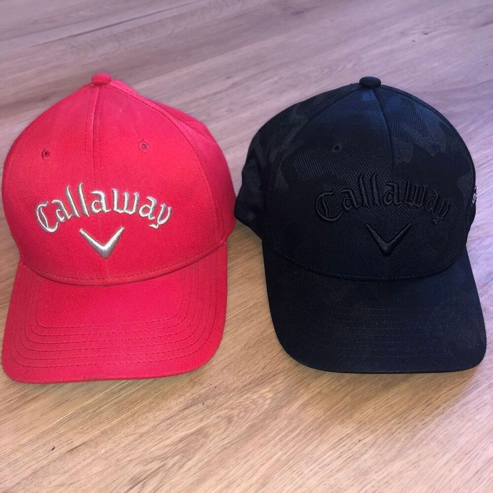 CALLAWAY GOLF FLEX FIT ADJUSTABLE SNAPBACK HAT CAP LOT OF 2 RED GRAY BLACK CAMO